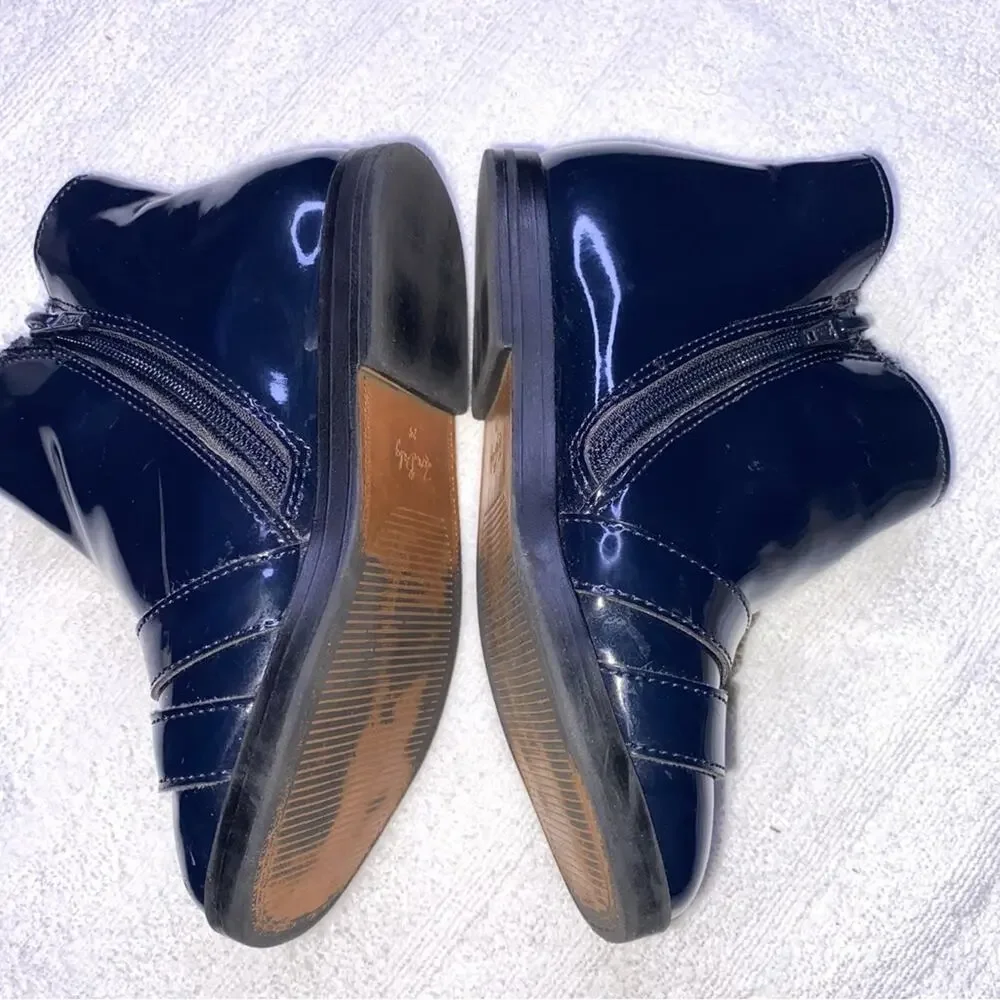 Zara Baby Booties Girls Size 24 Month Navy Blue Patent Leather *